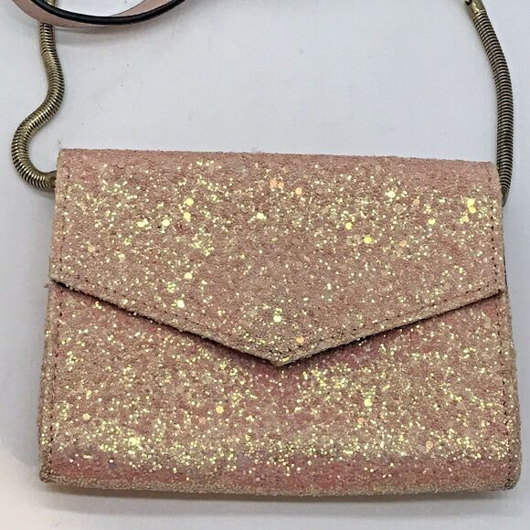 Madden Girl Pink Glitter Crossbody Bag Adjustable Strap Pockets Sparkly Evening - Picture 6 of 9